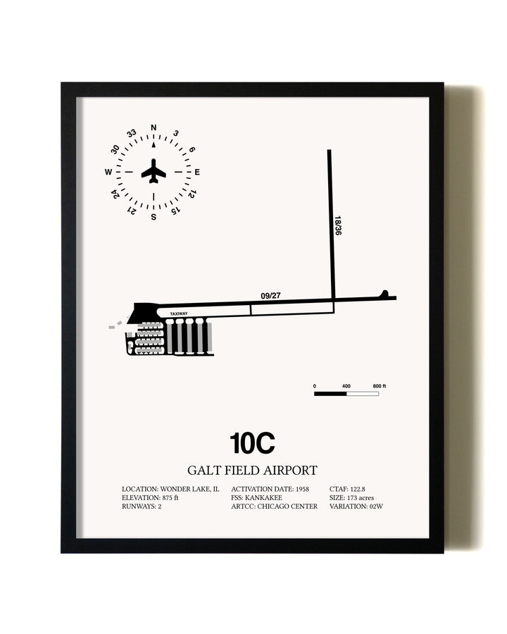 Framed Galt Field Airport wall art poster in black frame
