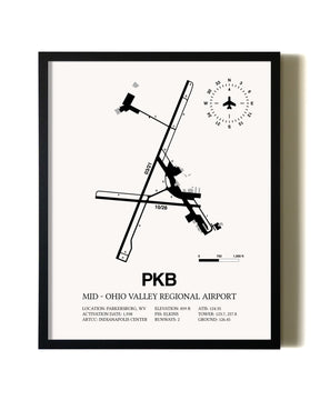 Framed Mid-Ohio Valley Regional Airport wall art poster in black frame