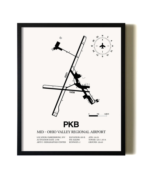 Framed Mid-Ohio Valley Regional Airport wall art poster in black frame