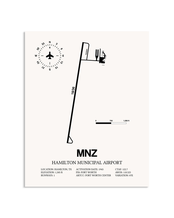 Gray Hamilton Municipal Airport framed poster displayed in an airplane hangar