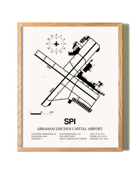 Abraham Lincoln Capital Airport framed print in natural wood frame