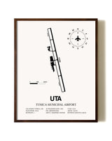 Tunica Municipal Airport aviation print in walnut frame