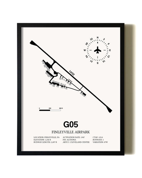Framed Finleyville Airpark wall art poster in black frame