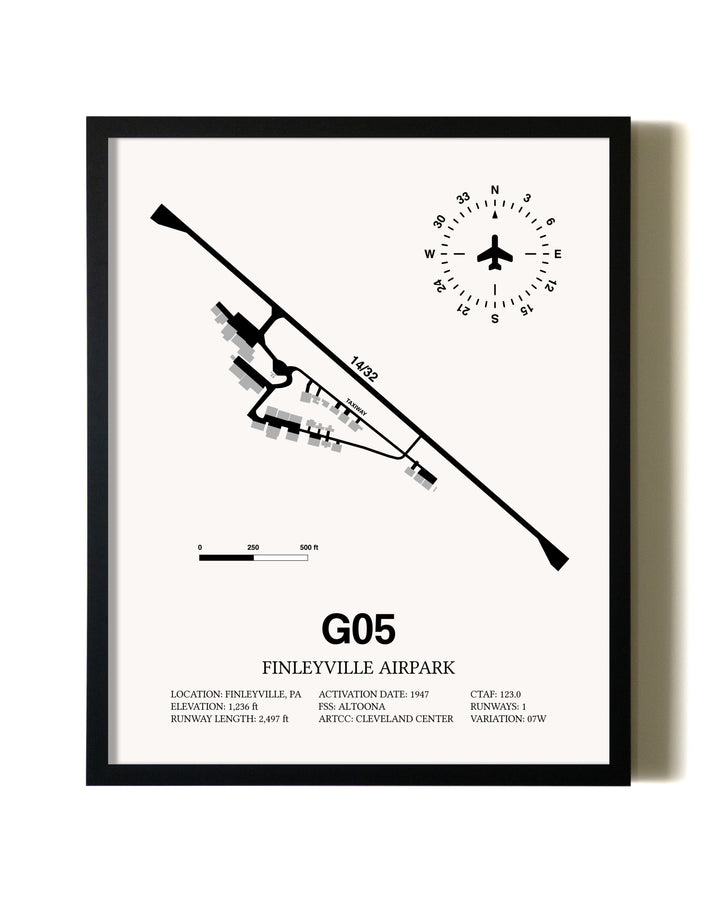 Framed Finleyville Airpark wall art poster in black frame