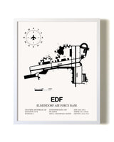 Elmendorf Air Force Base airport map poster in oak frame