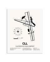Gray Easterwood Field Airport framed poster displayed in an airplane hangar