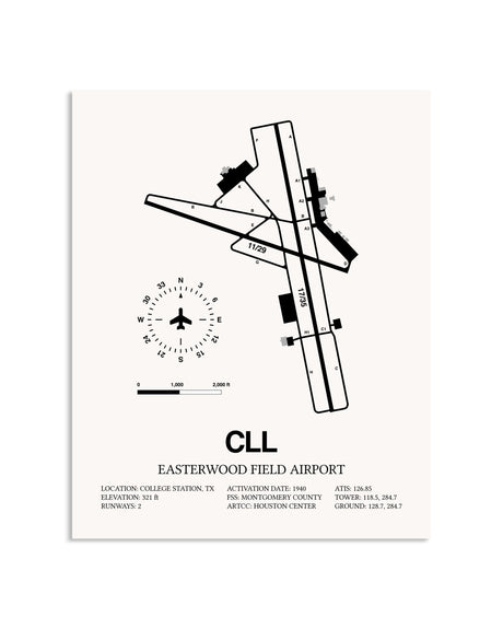 Gray Easterwood Field Airport framed poster displayed in an airplane hangar