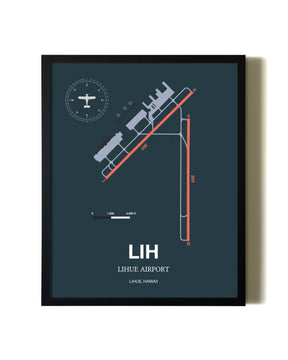 Framed Lihue Airport wall art poster in black frame