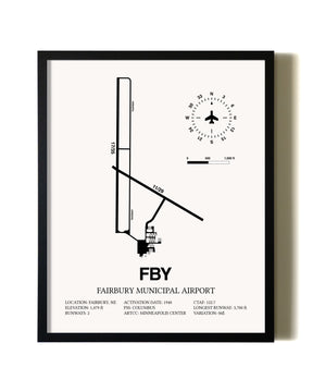 Framed Fairbury Municipal Airport wall art poster in black frame
