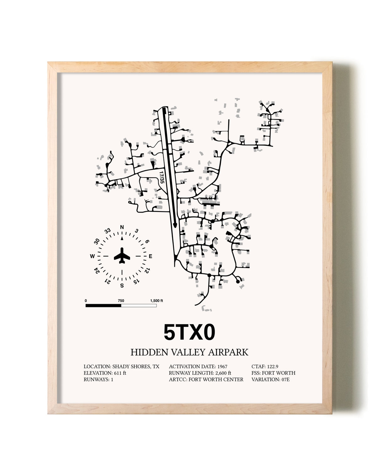 Hidden Valley Airpark framed wall art in white frame