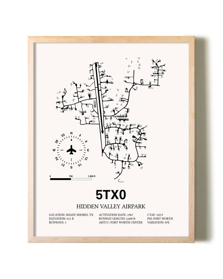Hidden Valley Airpark framed wall art in white frame
