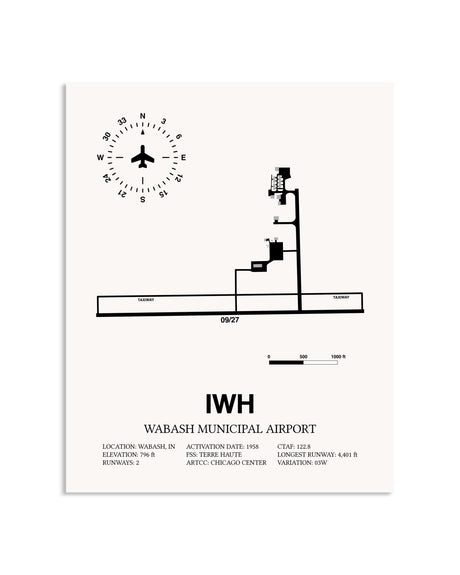 Gray Wabash Municipal Airport framed poster displayed in an airplane hangar