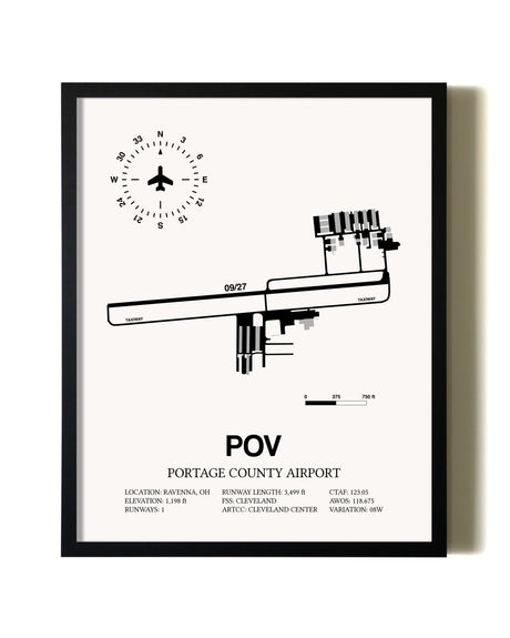 Framed Portage County Airport wall art poster in black frame
