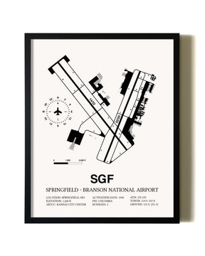 Framed Springfield-Branson National Airport wall art poster in black frame