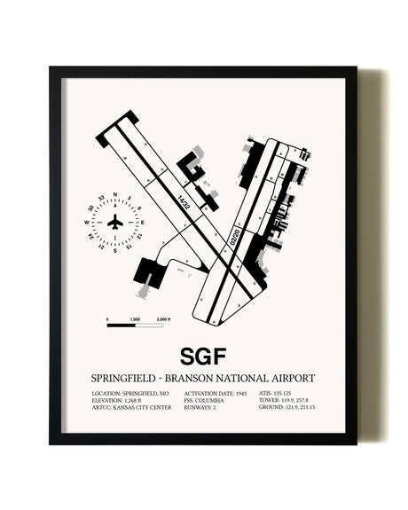 Framed Springfield-Branson National Airport wall art poster in black frame
