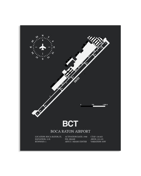 Gray Framed Boca Raton Airport layout wall art poster