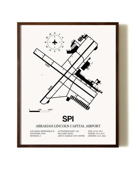 Abraham Lincoln Capital Airport aviation print in walnut frame