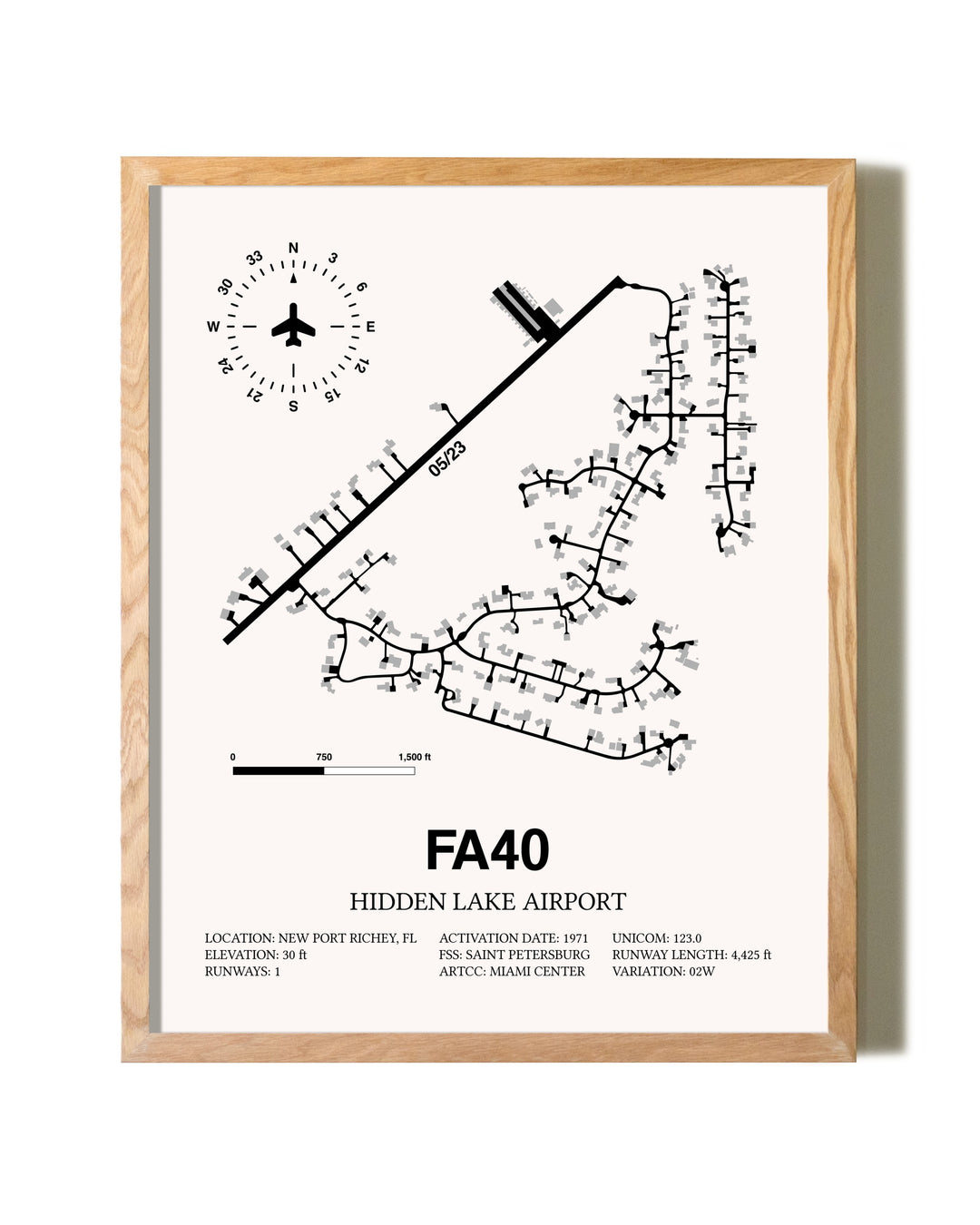 Hidden Lake Airport framed print in natural wood frame