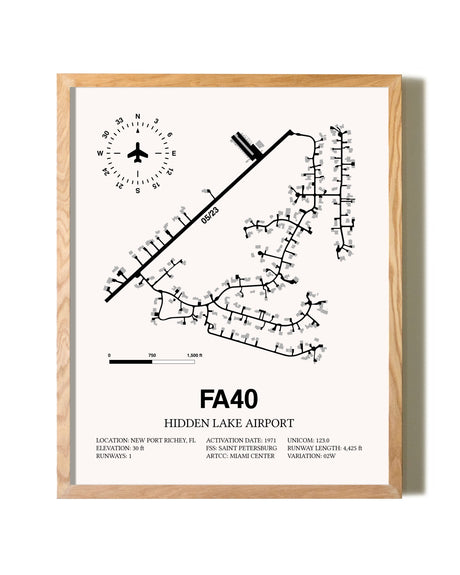 Hidden Lake Airport framed print in natural wood frame