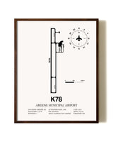 Abilene Municipal Airport aviation print in walnut frame