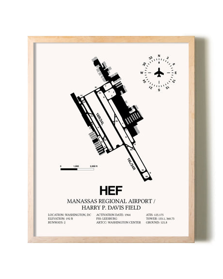 Manassas Regional Airport / Harry P. Davis Field framed wall art in white frame