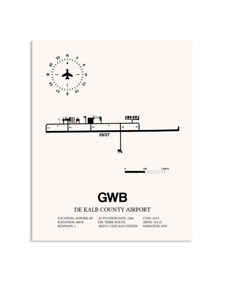 Gray De Kalb County Airport framed poster displayed in an airplane hangar
