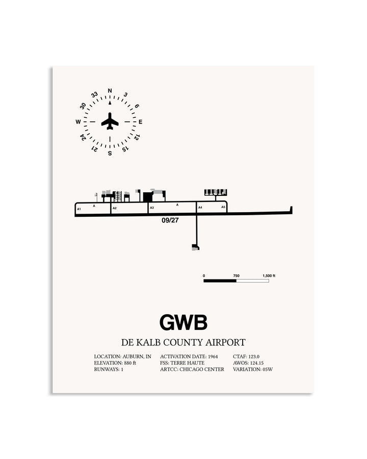 Gray De Kalb County Airport framed poster displayed in an airplane hangar