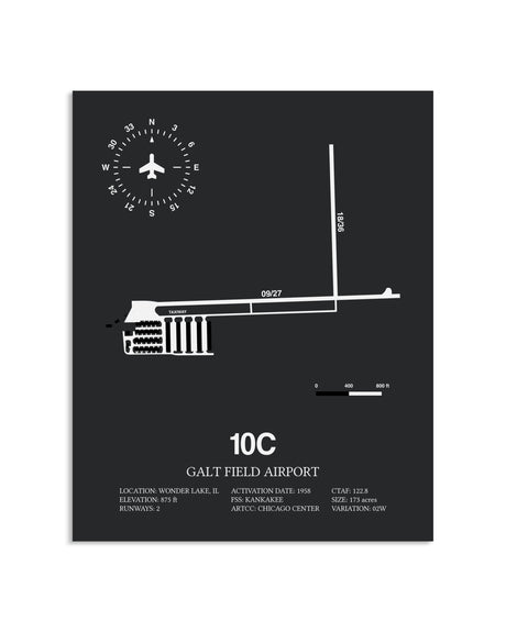Gray Framed Galt Field Airport layout wall art poster