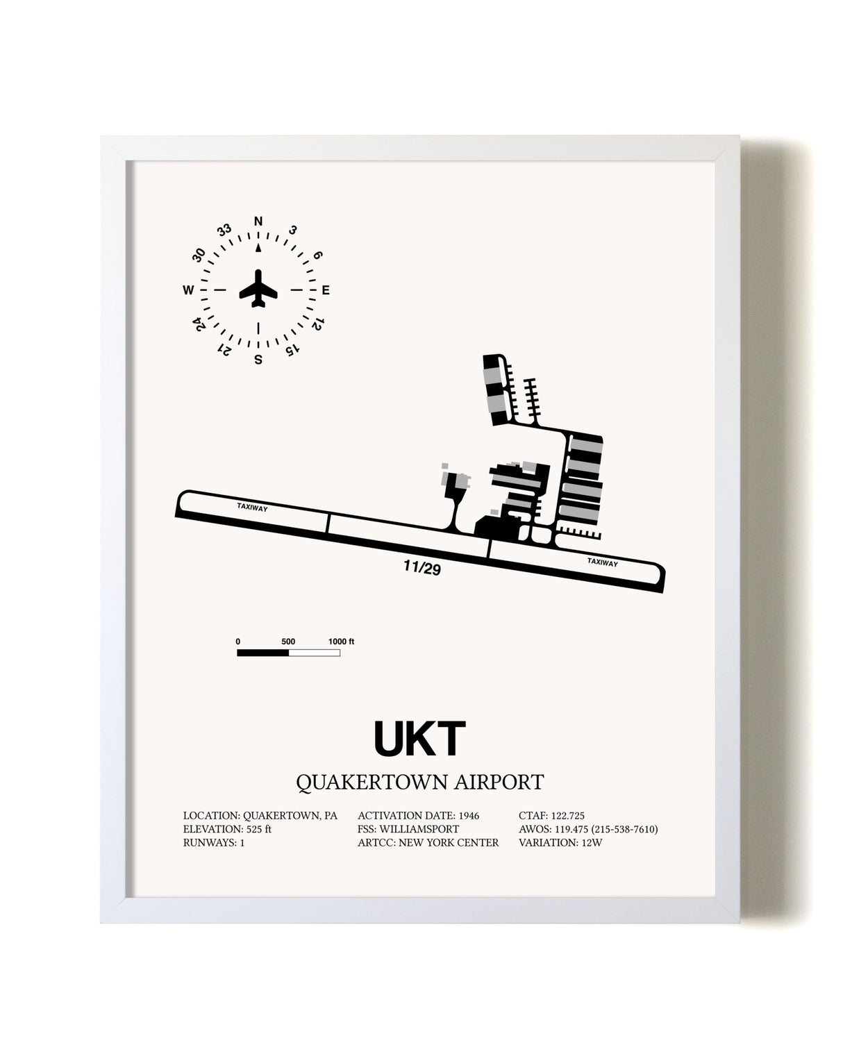 Quakertown Airport airport map poster in oak frame