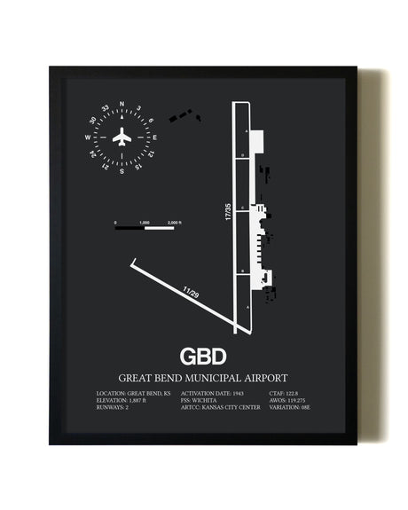 Unframed Great Bend Municipal Airport map print poster
