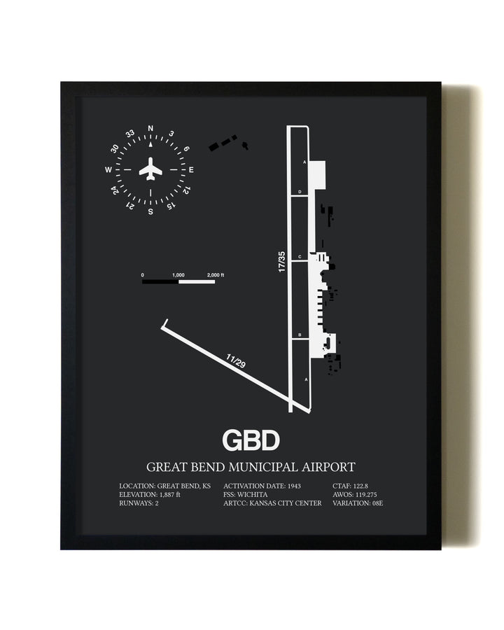 Unframed Great Bend Municipal Airport map print poster