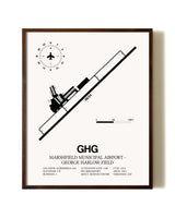Marshfield Municipal Airport-George Harlow Field aviation print in walnut frame