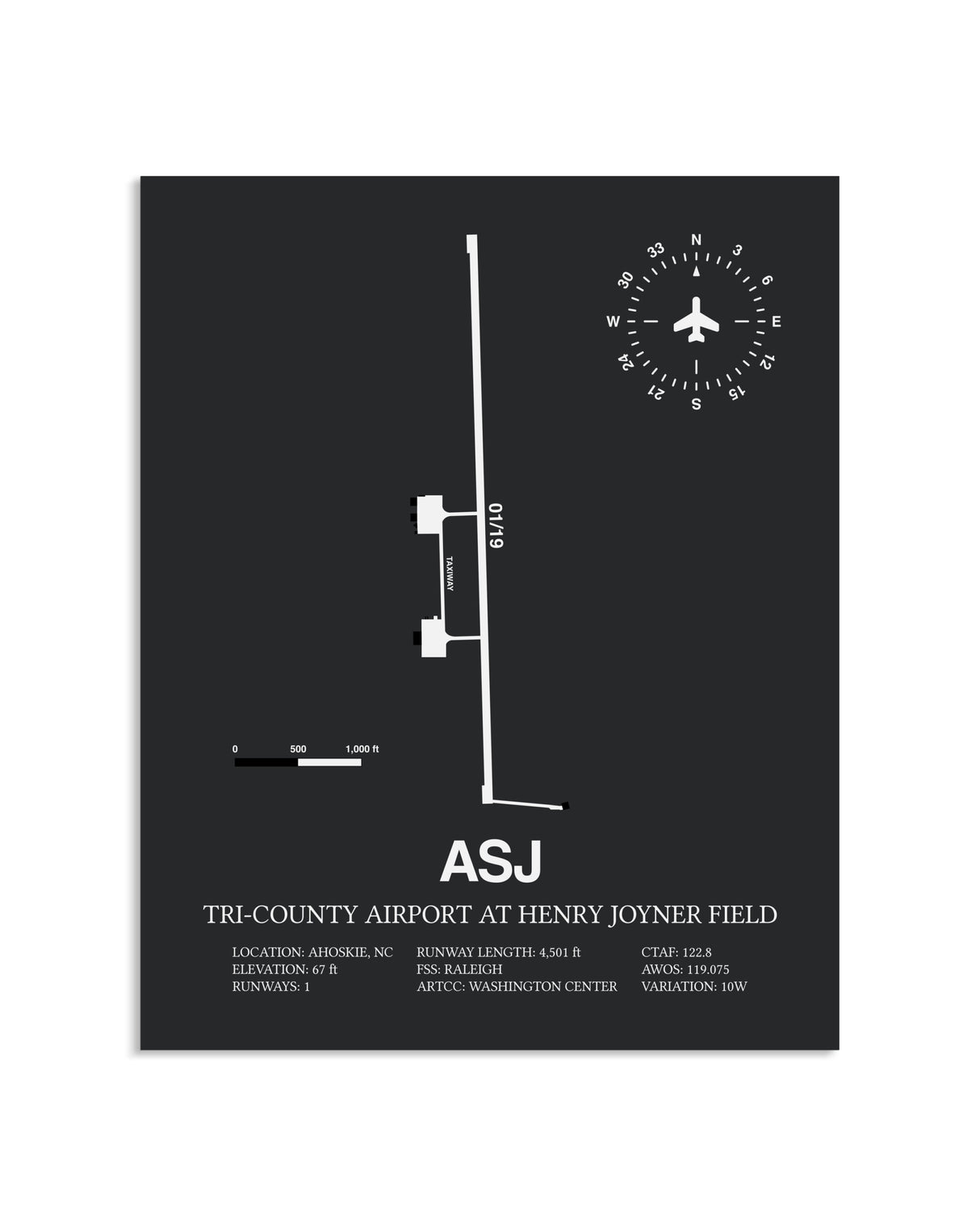 Gray Framed Tri-County Airport At Henry Joyner Field layout wall art poster