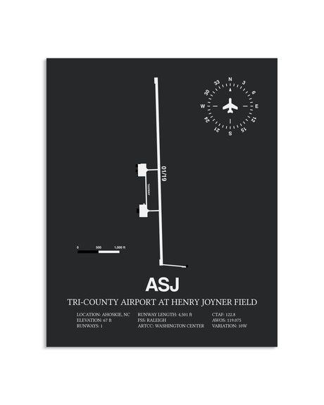 Gray Framed Tri-County Airport At Henry Joyner Field layout wall art poster