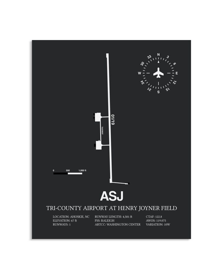 Gray Framed Tri-County Airport At Henry Joyner Field layout wall art poster