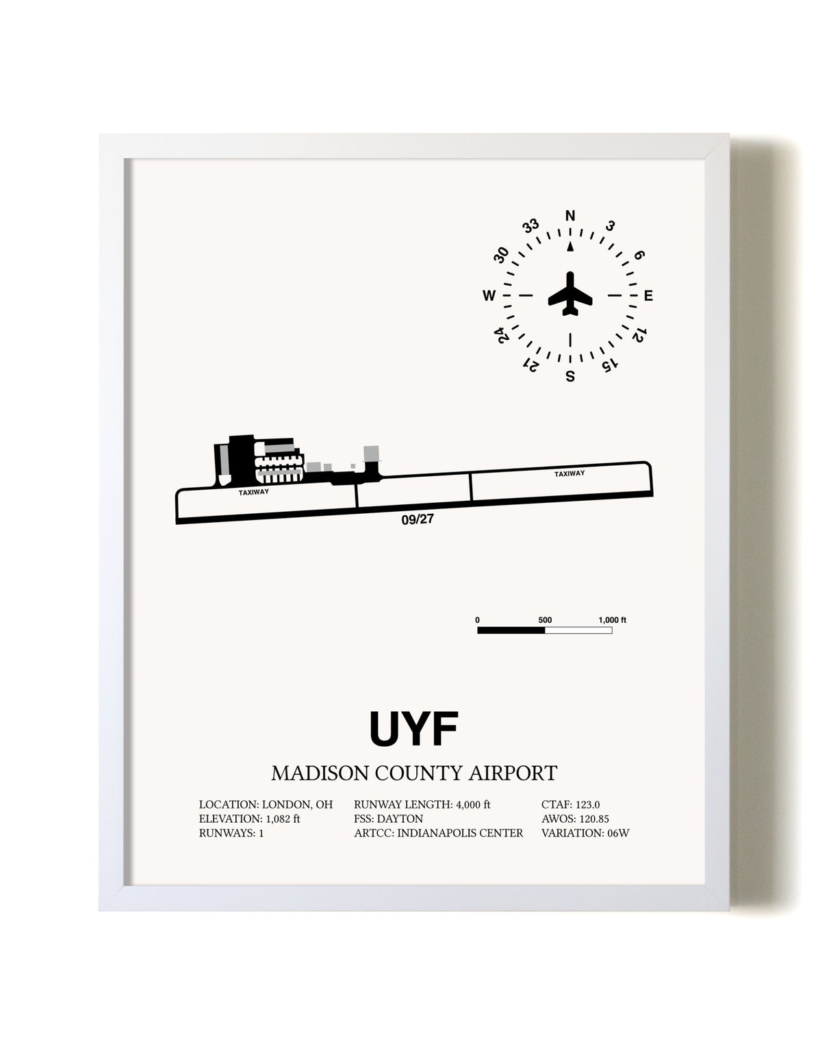 Madison County Airport airport map poster in oak frame