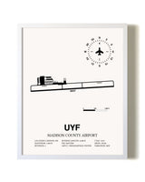 Madison County Airport airport map poster in oak frame