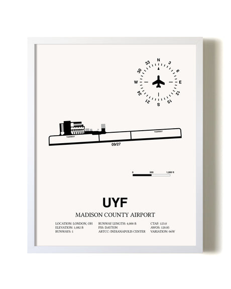 Madison County Airport airport map poster in oak frame