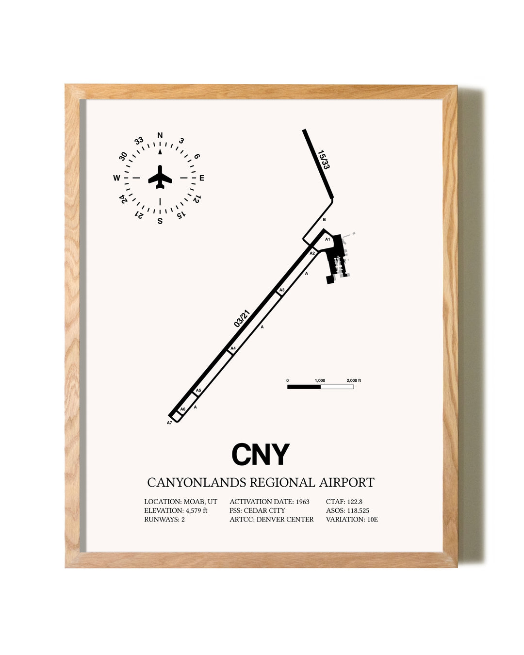 Canyonlands Regional Airport framed print in natural wood frame