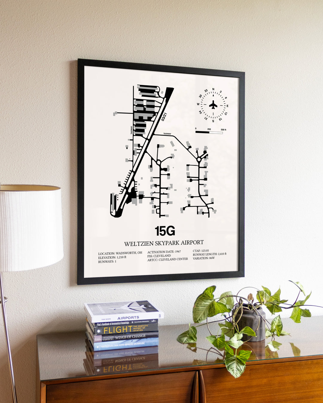 Weltzien Skypark Airport aviation wall décor in black wood frame
