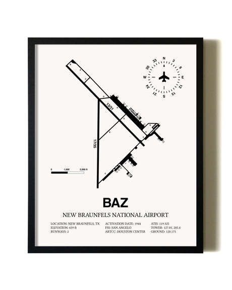Framed New Braunfels National Airport wall art poster in black frame