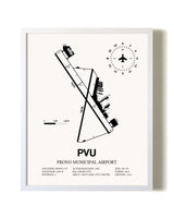 Provo Municipal Airport airport map poster in oak frame