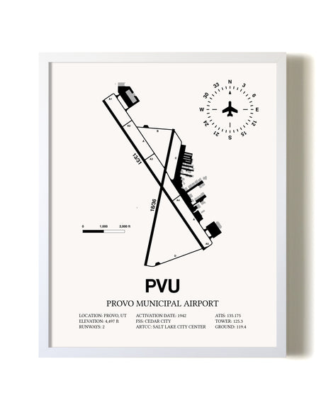 Provo Municipal Airport airport map poster in oak frame