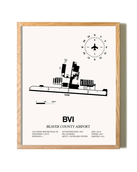 Beaver County Airport framed print in natural wood frame