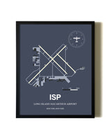 Blue and Cream Framed Long Island Mac Arthur Airport layout wall art poster
