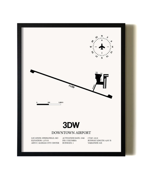 Framed Downtown Airport wall art poster in black frame