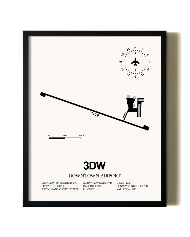 Framed Downtown Airport wall art poster in black frame