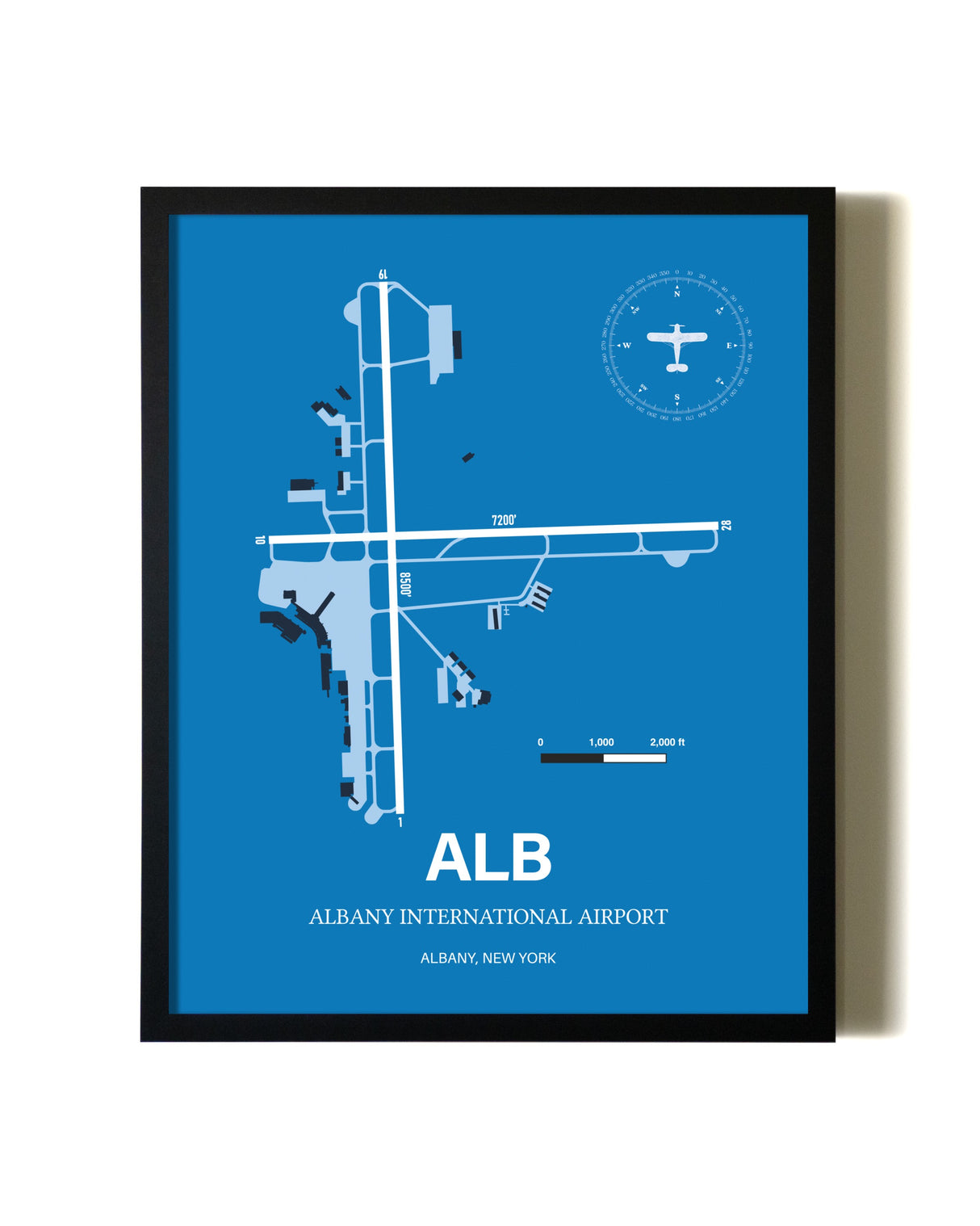 Sky Blue Albany International Airport aviation wall décor in black wood frame