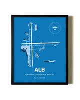 Sky Blue Albany International Airport aviation wall décor in black wood frame