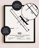Framed Richmond Executive-Chesterfield County Airport layout wall art poster